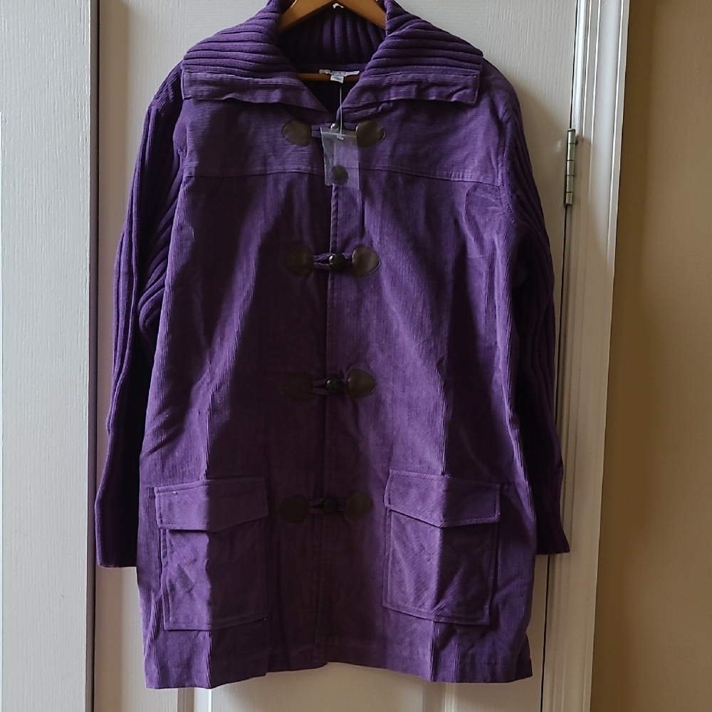 Denin & Co NEW in Bag Size 2X Dark Plum Cordoroy & Sweater Jacket - Brown Button